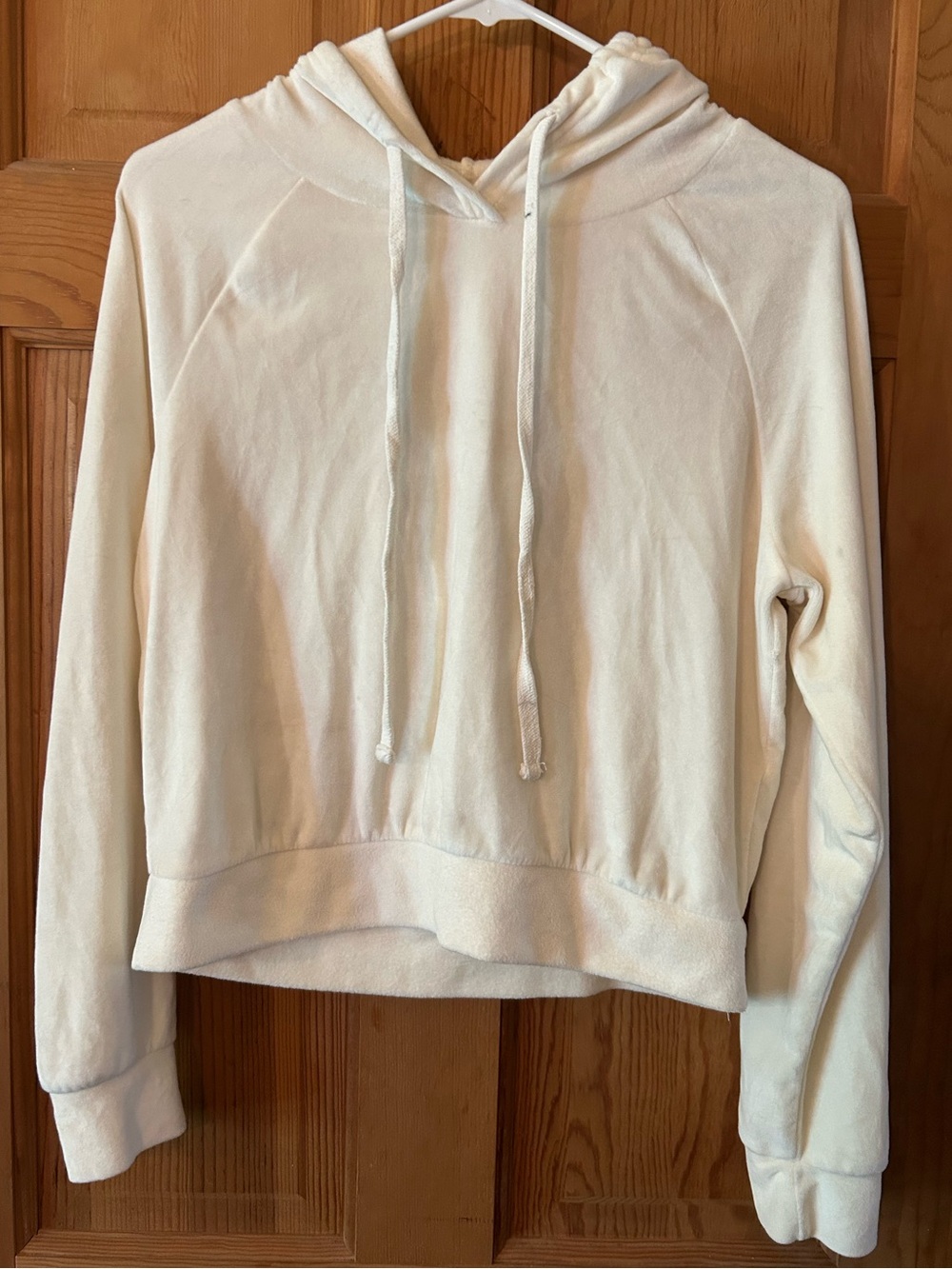 Charlotte Russe Cream Velvet Hooded Pullover Sweatshirt